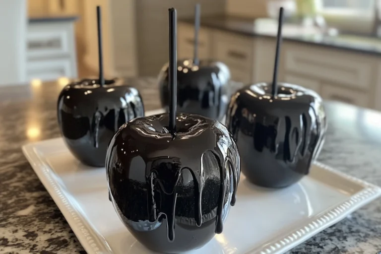 Halloween candy, spooky treats, candy apples, Halloween recipe, black candy apples