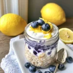 Lemon Blueberry Overnight Oats with Greek Yogurt Frosting