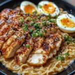 Fiery Chicken Ramen with Creamy Garlic Sauce