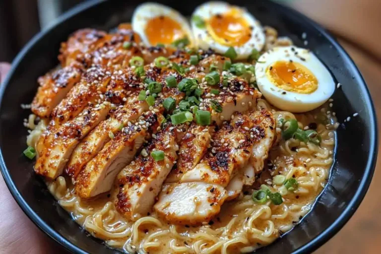 Fiery Chicken Ramen with Creamy Garlic Sauce