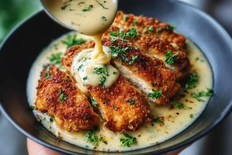 Crispy Parmesan Chicken with a Rich Garlic Sauce