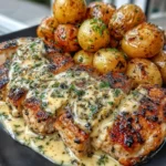 Creamy Garlic Chicken with Roasted Baby Potatoes