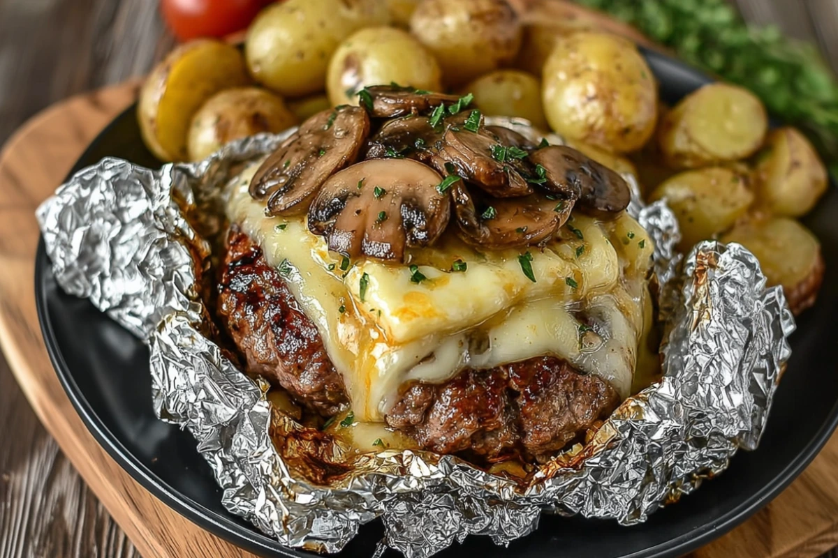 Mushroom and Swiss Burger Foil Packets