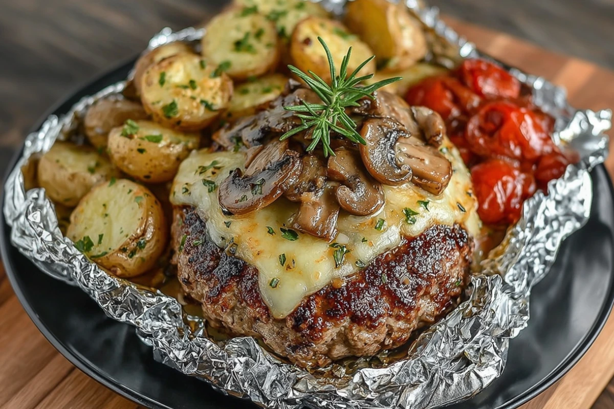 Mushroom and Swiss Burger Foil Packets