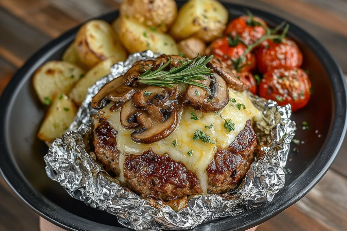 Mushroom and Swiss Burger Foil Packets