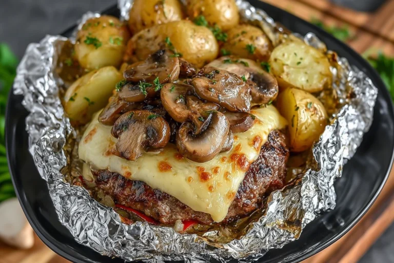 Mushroom and Swiss Burger Foil Packets