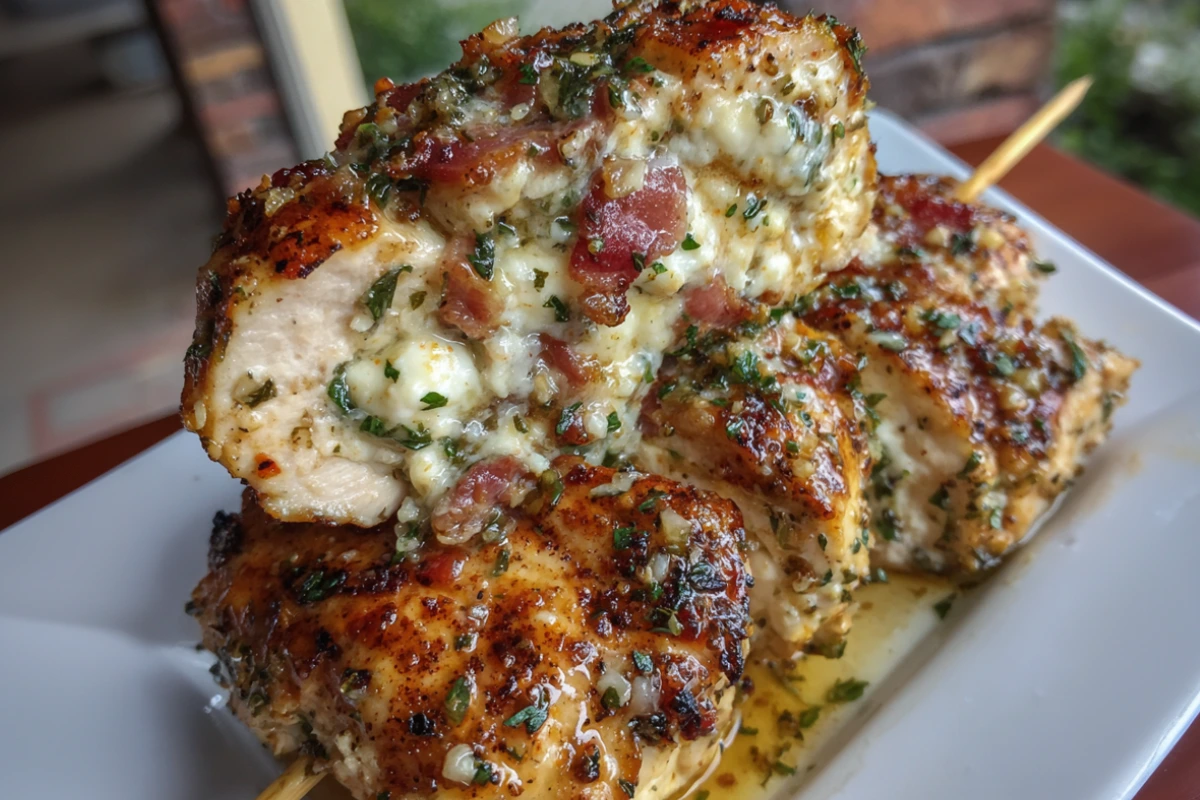 Garlic Mozzarella Chicken Bomb Skewers