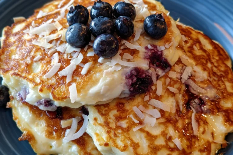 Blueberry-Coconut Cottage Cheese Pancakes