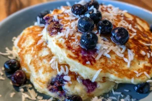 Blueberry-Coconut Cottage Cheese Pancakes