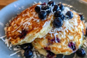 Blueberry-Coconut Cottage Cheese Pancakes