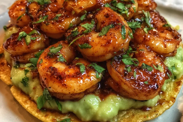 Chili Lime Shrimp Tostadas with Avocado Crema