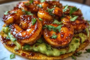 Chili Lime Shrimp Tostadas with Avocado Crema