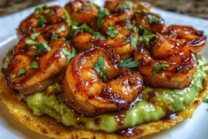 Chili Lime Shrimp Tostadas with Avocado Crema