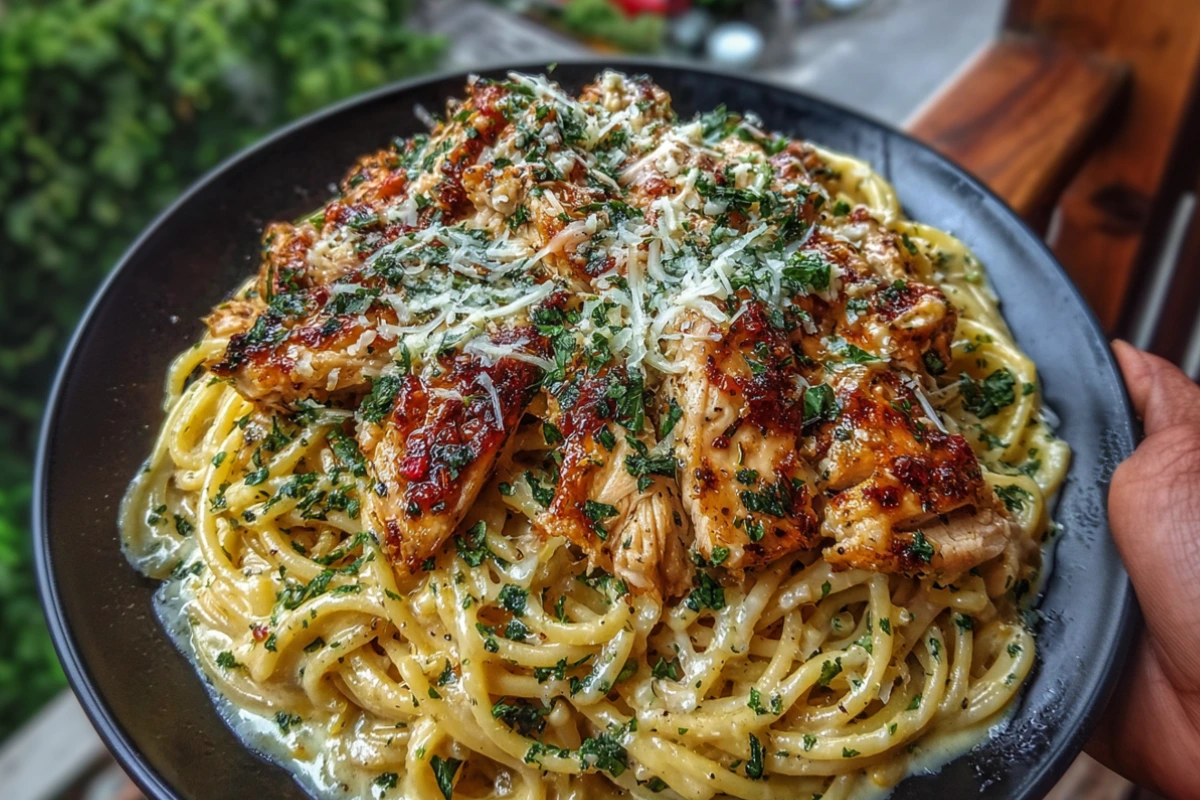 Spicy Cajun chicken spaghetti tossed in a creamy garlic mozzarella sauce. Quick, comforting, and packed with bold Southern flavor.