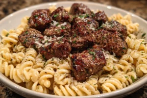 Garlic Butter Steak Bites & Creamy Alfredo Pasta