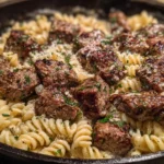 Garlic Butter Steak Bites & Creamy Alfredo Pasta