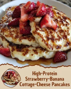High Protein Strawberry Banana Cottage Cheese Pancakes