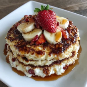 High Protein Strawberry Banana Cottage Cheese Pancakes