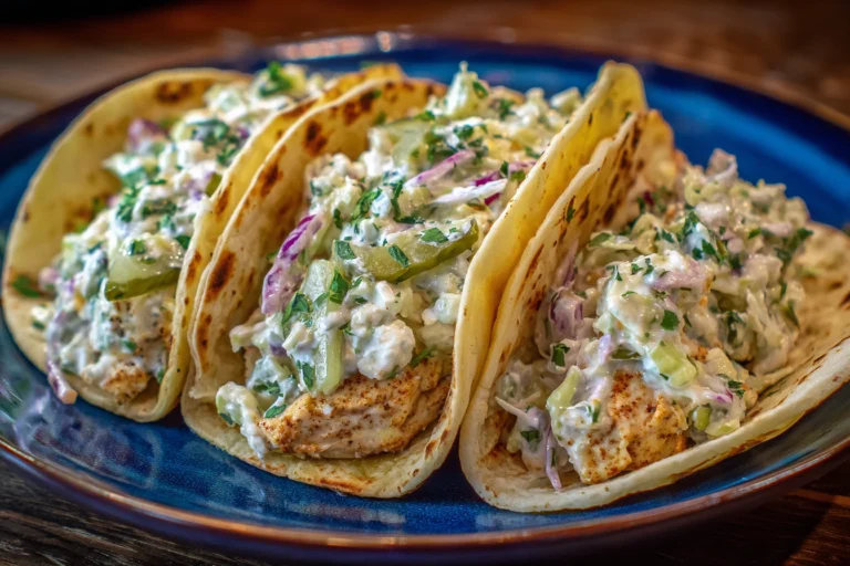 Smash Chicken Tacos with Cottage Cheese Dill Pickle Slaw