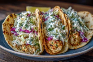 Smash Chicken Tacos with Cottage Cheese Dill Pickle Slaw