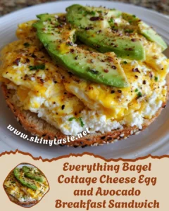 Bagel Cottage Cheese Egg and Avocado Breakfast Sandwich