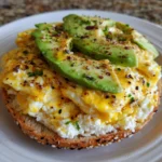 Bagel Cottage Cheese Egg and Avocado Breakfast Sandwich