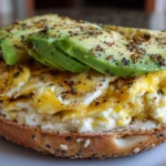 Bagel Cottage Cheese Egg and Avocado Breakfast Sandwich