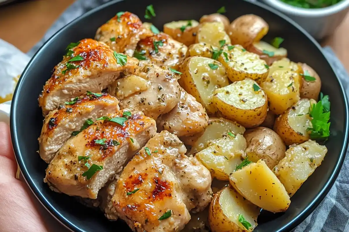 Garlic Parmesan Crockpot Chicken and Potatoes