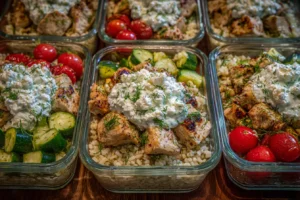 Meal Prep Greek Chicken & Veggie Bowls with Cottage Cheese Tzatziki
