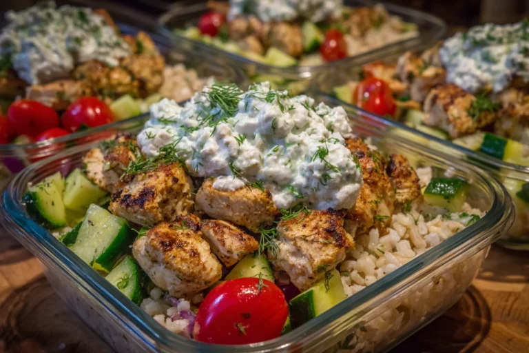 Meal Prep Greek Chicken & Veggie Bowls with Cottage Cheese Tzatziki
