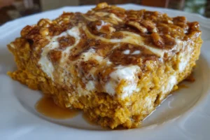 Pumpkin Oatmeal Bake with Cottage Cheese Swirl
