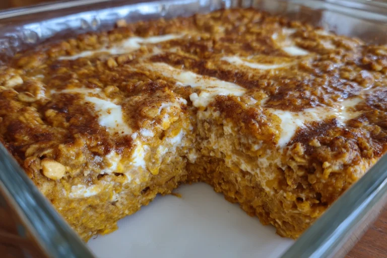 Pumpkin Oatmeal Bake with Cottage Cheese Swirl