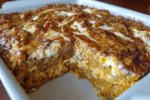 Pumpkin Oatmeal Bake with Cottage Cheese Swirl