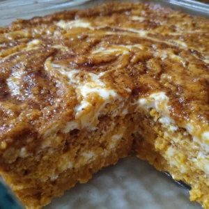 Pumpkin Oatmeal Bake with Cottage Cheese Swirl