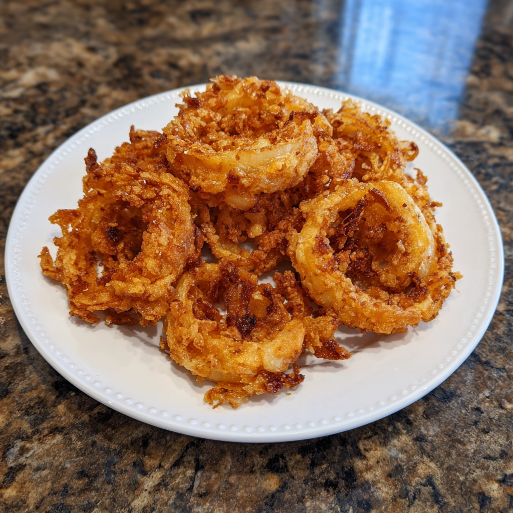 Thinly sliced onions turned into crunchy bites in the air fryer.