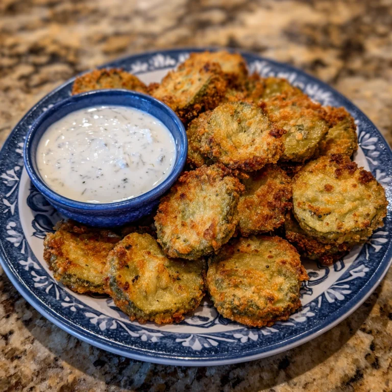 Air-fried pickle chips served with dipping sauce