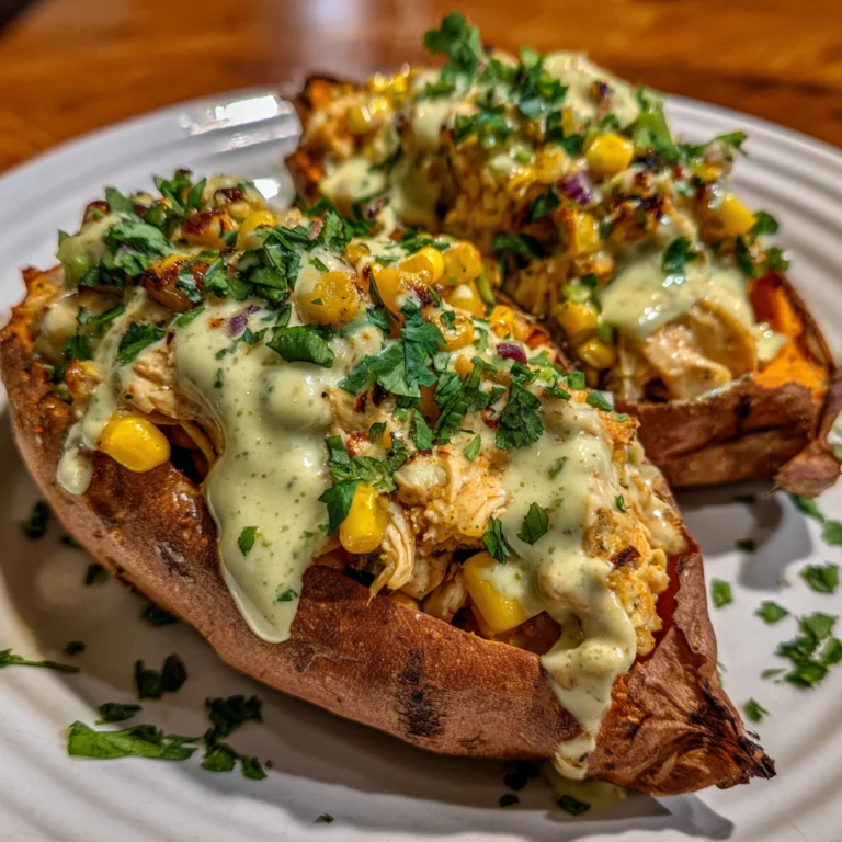 Green Chile Chicken Stuffed Sweet Potatoes With Lime Cottage Drizzle