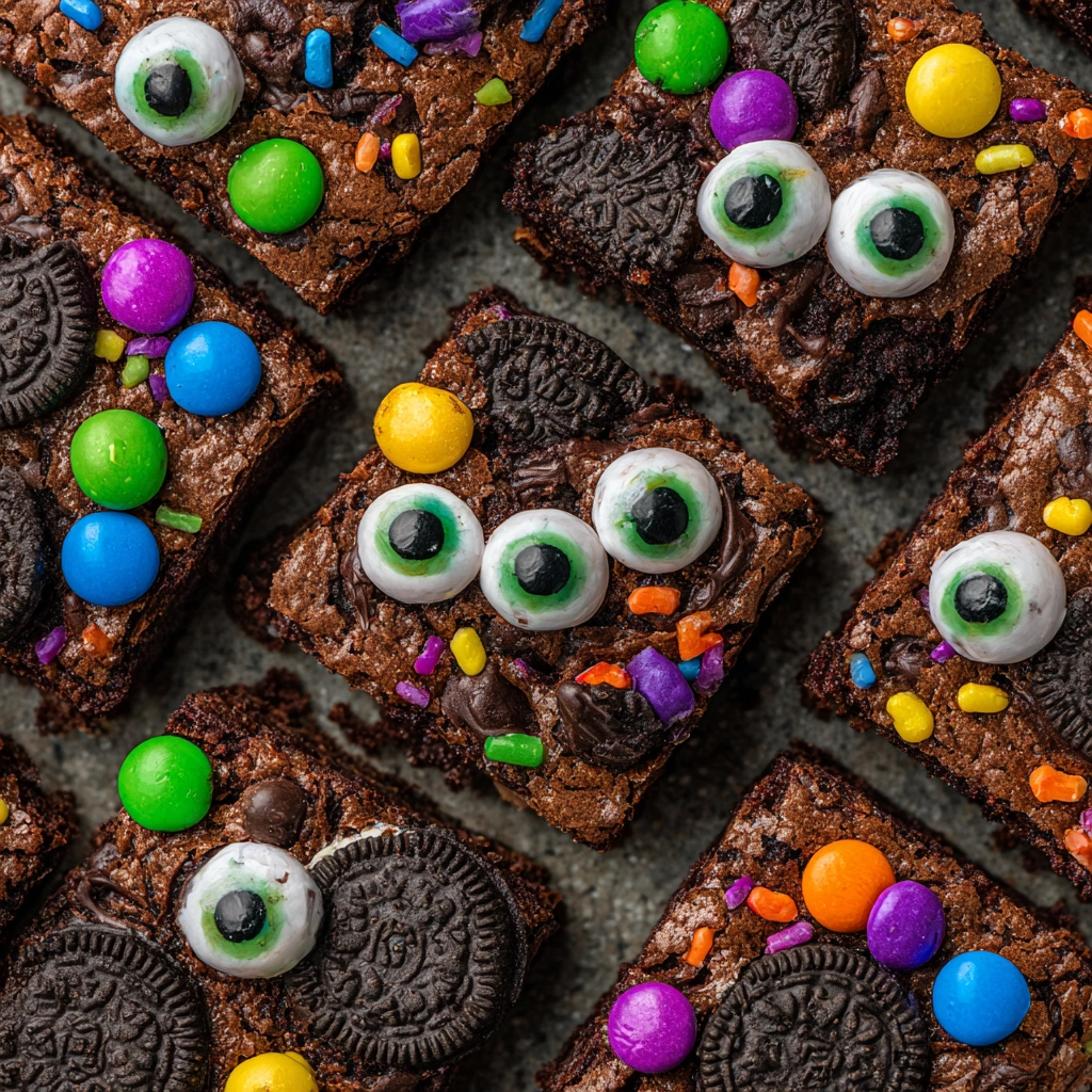 Halloween-themed brownies with sprinkles and eyes