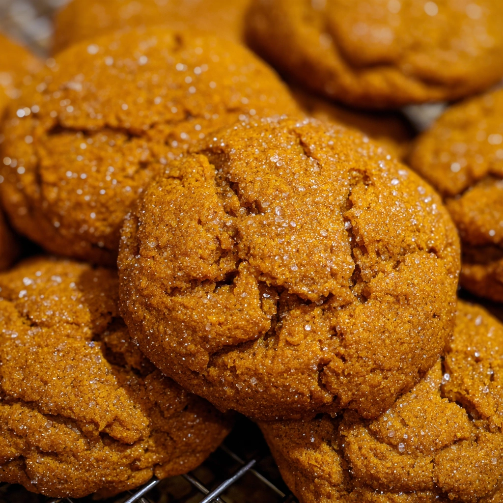 Stack of chewy pumpkin cookies with warm spices