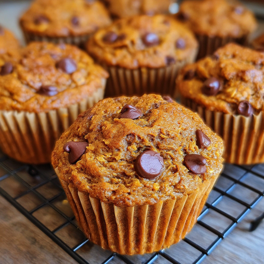 Close-up of a halved pumpkin muffin showing moist texture.