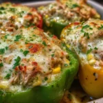 White Chicken Chili Stuffed Peppers with Cottage Cheese Queso