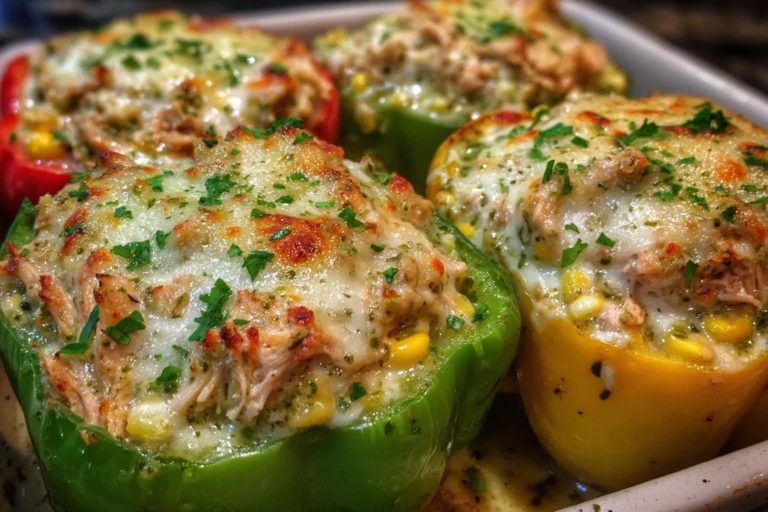 White Chicken Chili Stuffed Peppers with Cottage Cheese Queso