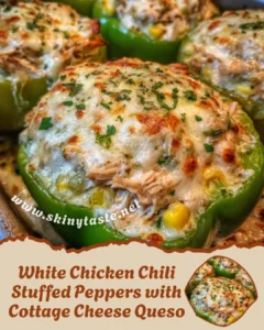 White Chicken Chili Stuffed Peppers with Cottage Cheese Queso