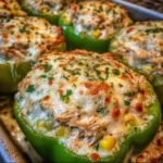 White Chicken Chili Stuffed Peppers with Cottage Cheese Queso