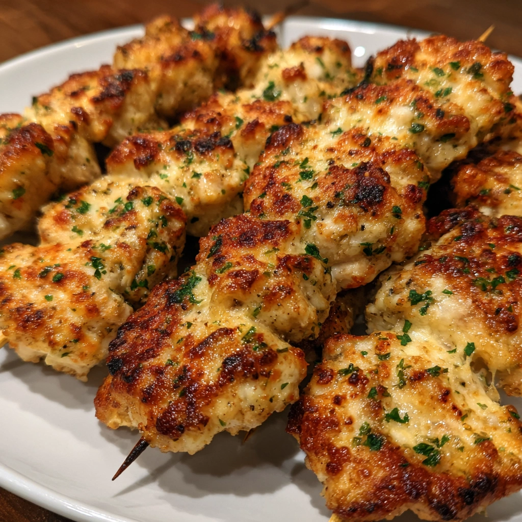 Crispy Air Fryer Garlic Parmesan Chicken Skewers: Irresistible 3x Cheesy 6 Crispy Air Fryer Garlic Parmesan Chicken Skewers: Irresistible 3x Cheesy