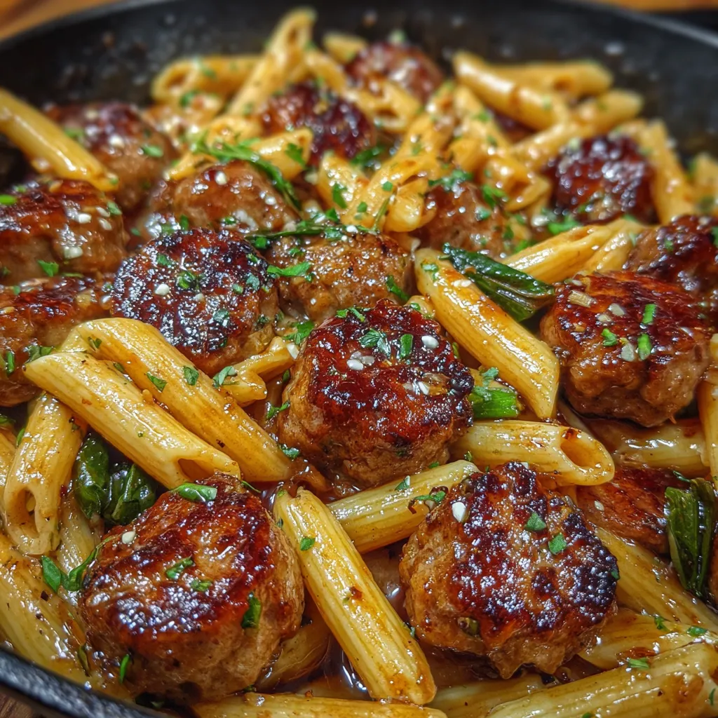 Sticky Honey Garlic Sausage Pasta