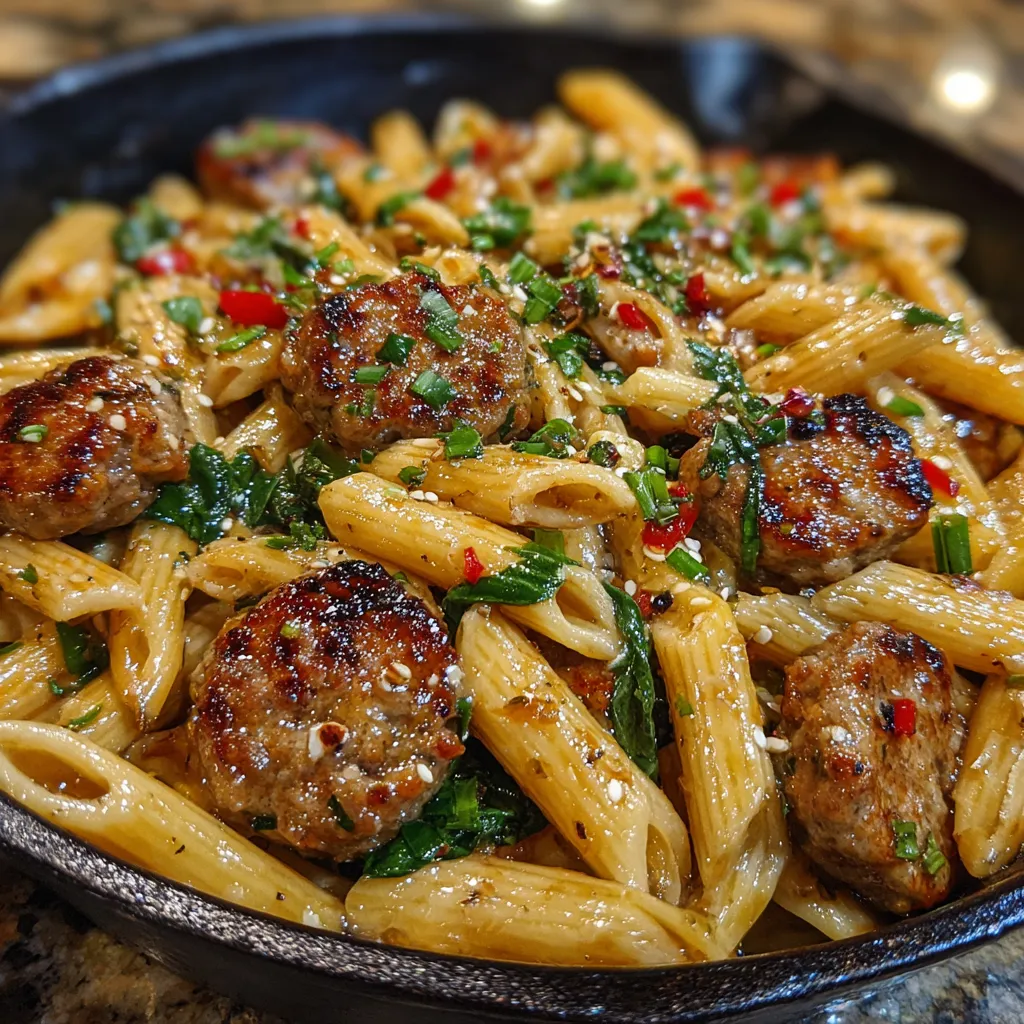 Sticky Honey Garlic Sausage Pasta