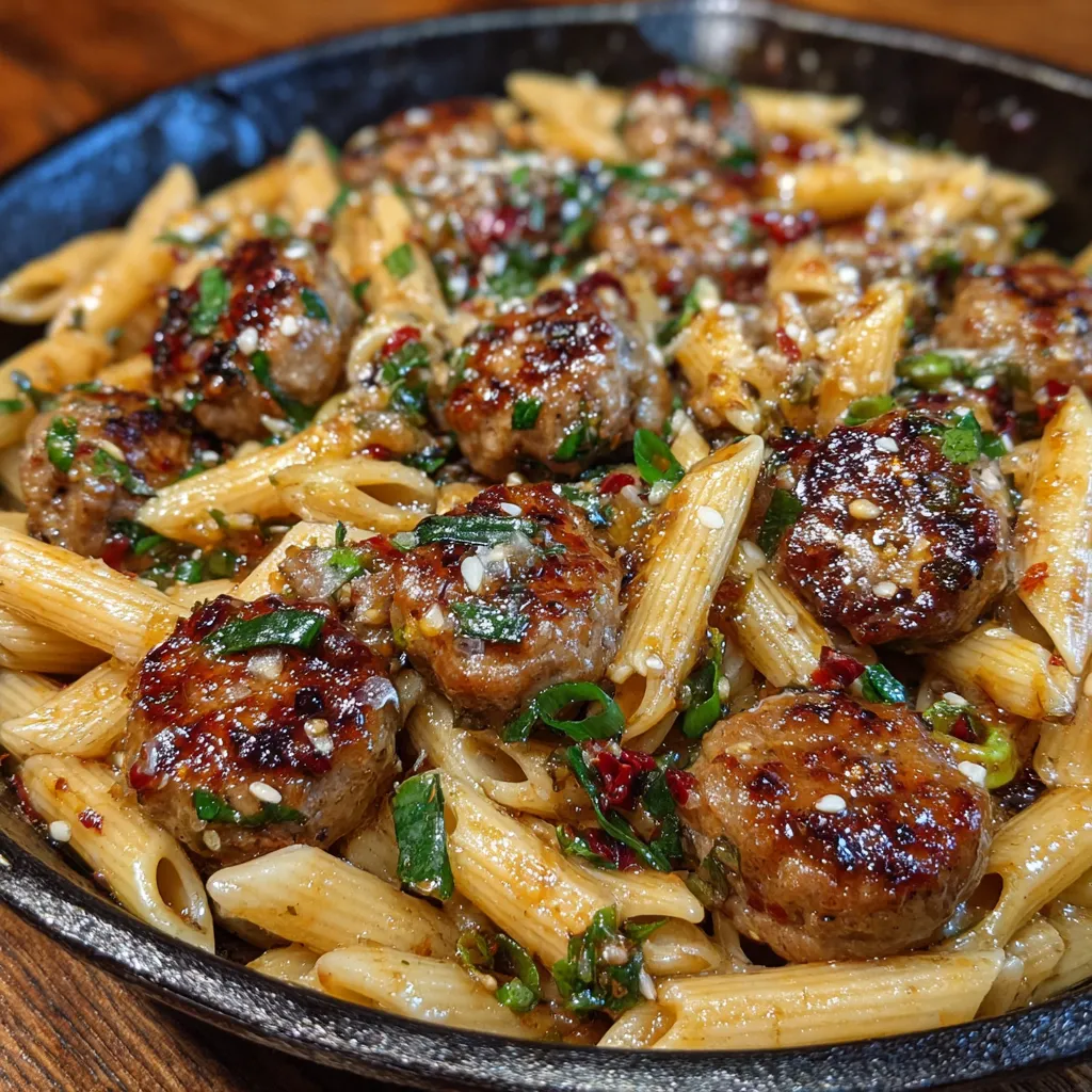 Sticky Honey Garlic Sausage Pasta