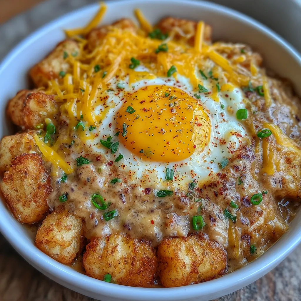 Tater Tot Breakfast Bowl with Sausage Gravy