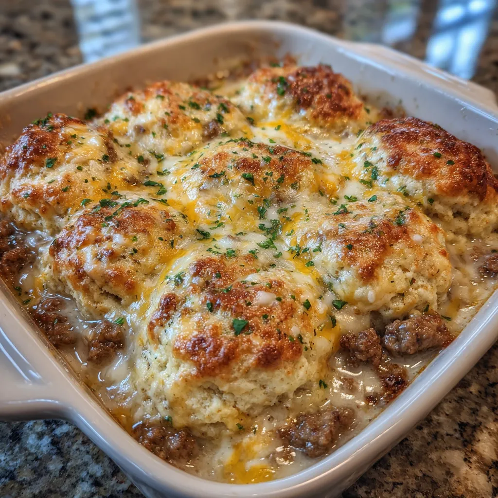 Biscuits and Gravy Casserole is Creamy Cozy Bold 1-Pan. 8 Biscuits and Gravy Casserole